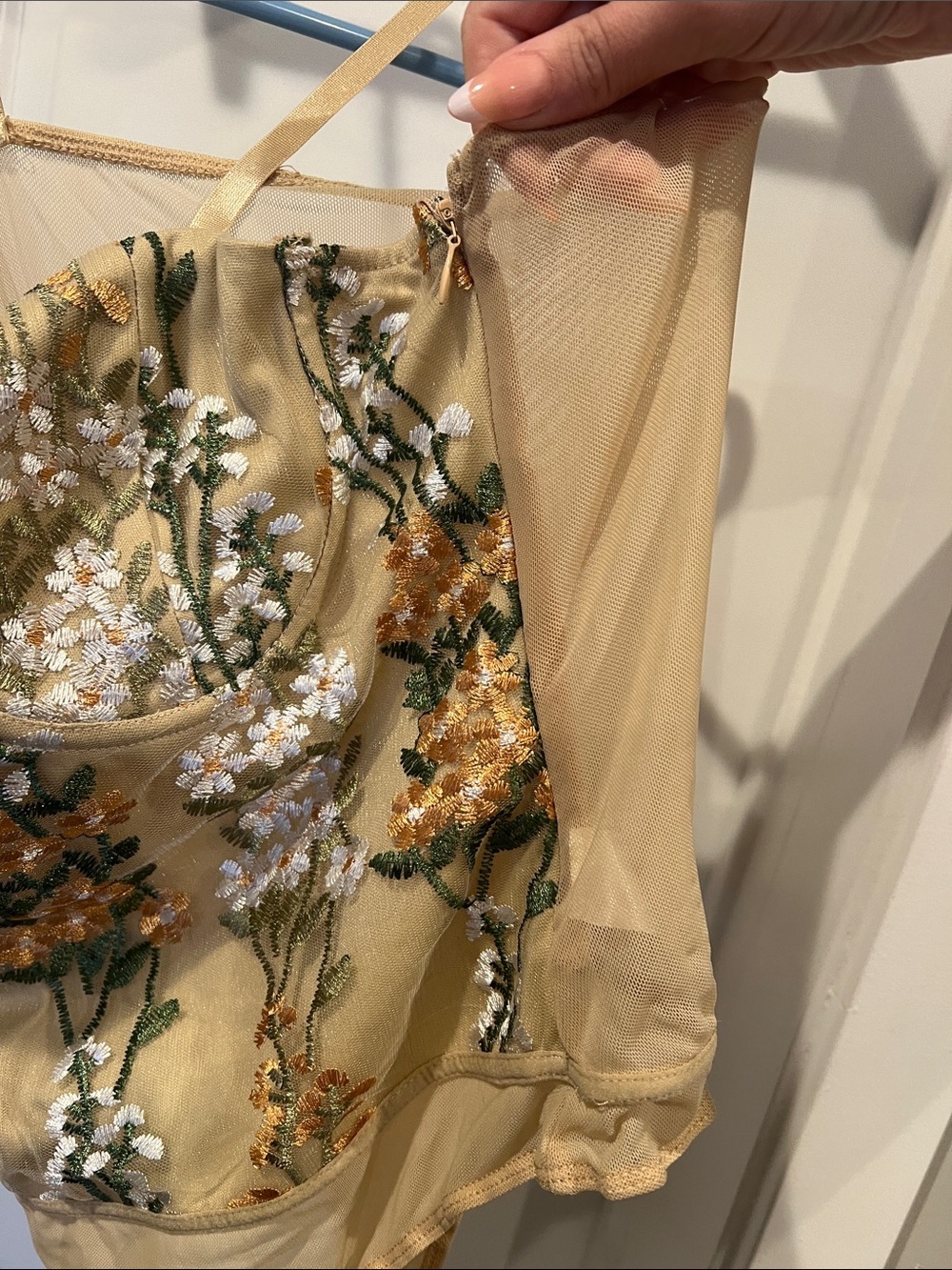 Lulu's Beige Floral Embroidered Bustier Bodysuit - Picture 5 of 8